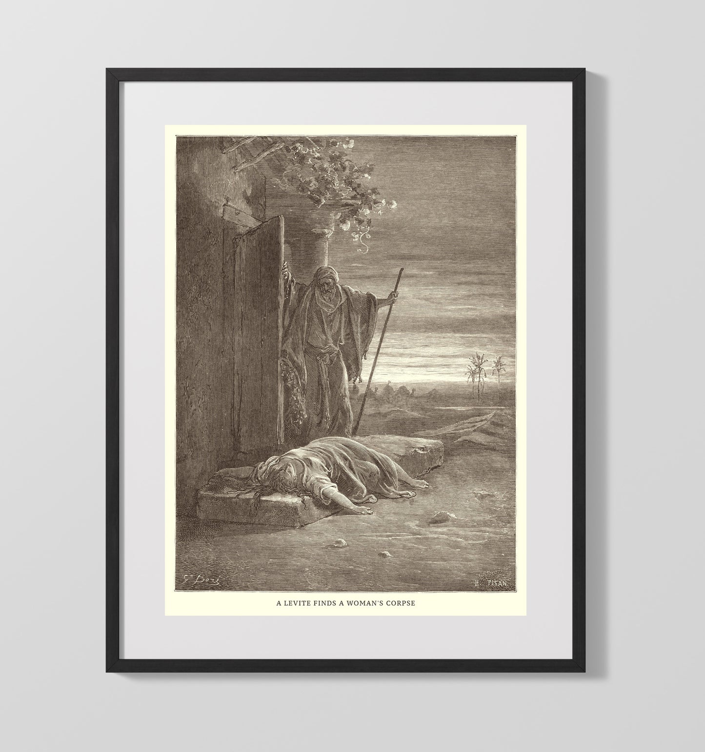A Levite Finds a Woman's Corpse Judges 19:27-28 by Gustave Doré 16x20 Gallery Frame Bible illustration wall art