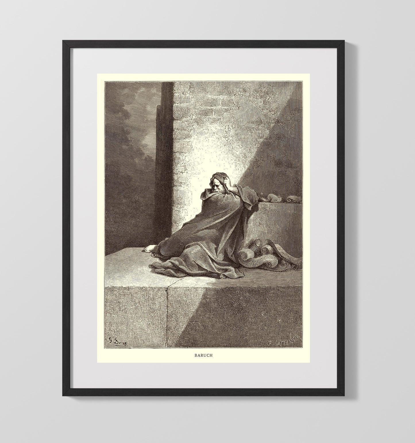 Baruch Writes Down Jeremiah's Prophecies Jeremiah 36:1-4 by Gustave Doré 16x20 Gallery Frame Bible illustration wall art