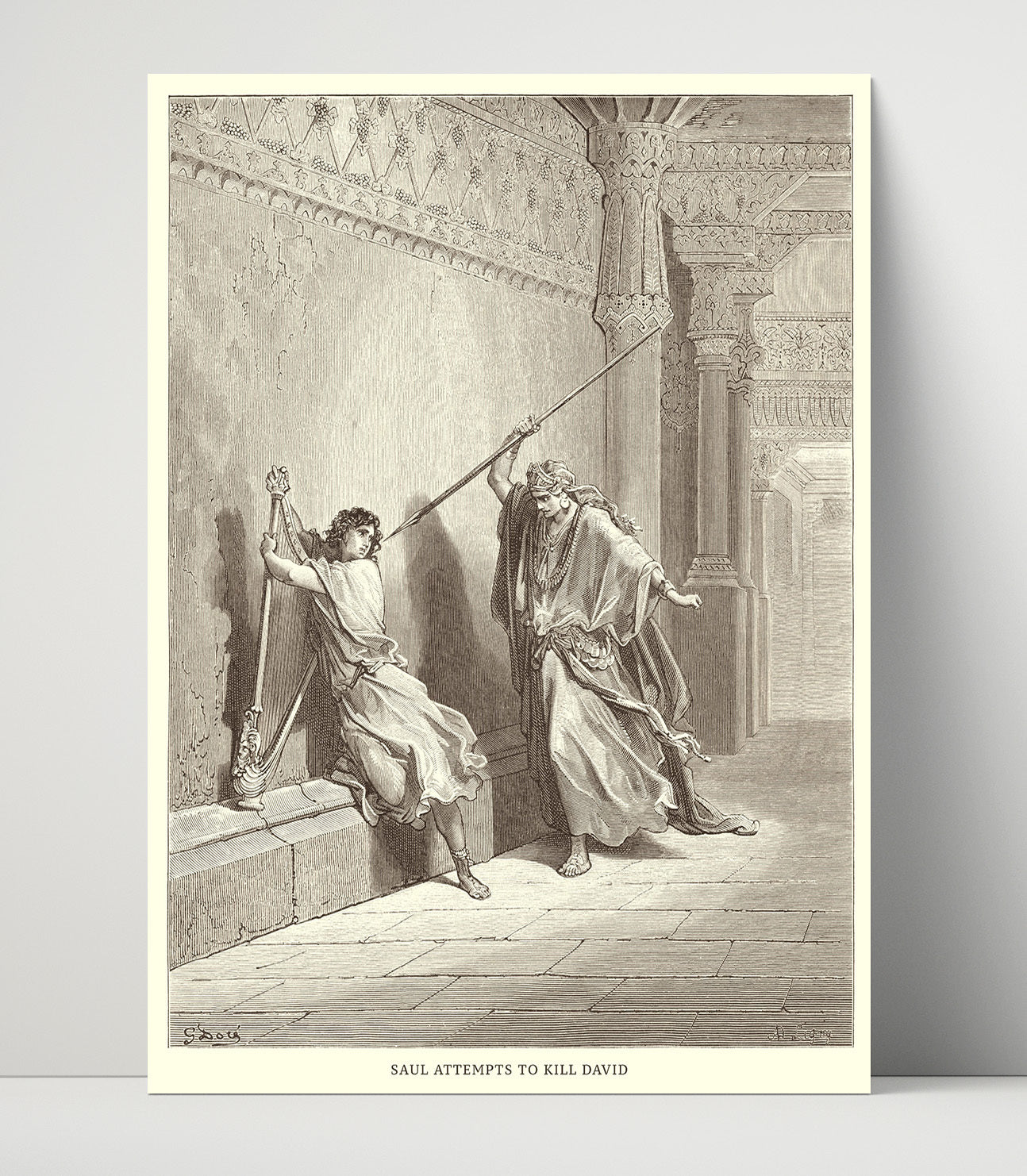 David Slays Goliath 1 Samuel 17:49-51 Dore Bible Illustration Wall Art 16x20 Unframed Print wall art print