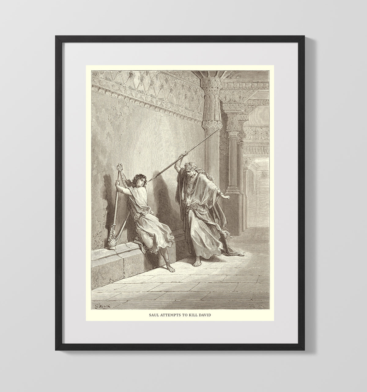 David Slays Goliath 1 Samuel 17:49-51 by Gustave Doré 16x20 Gallery Frame Bible illustration wall art