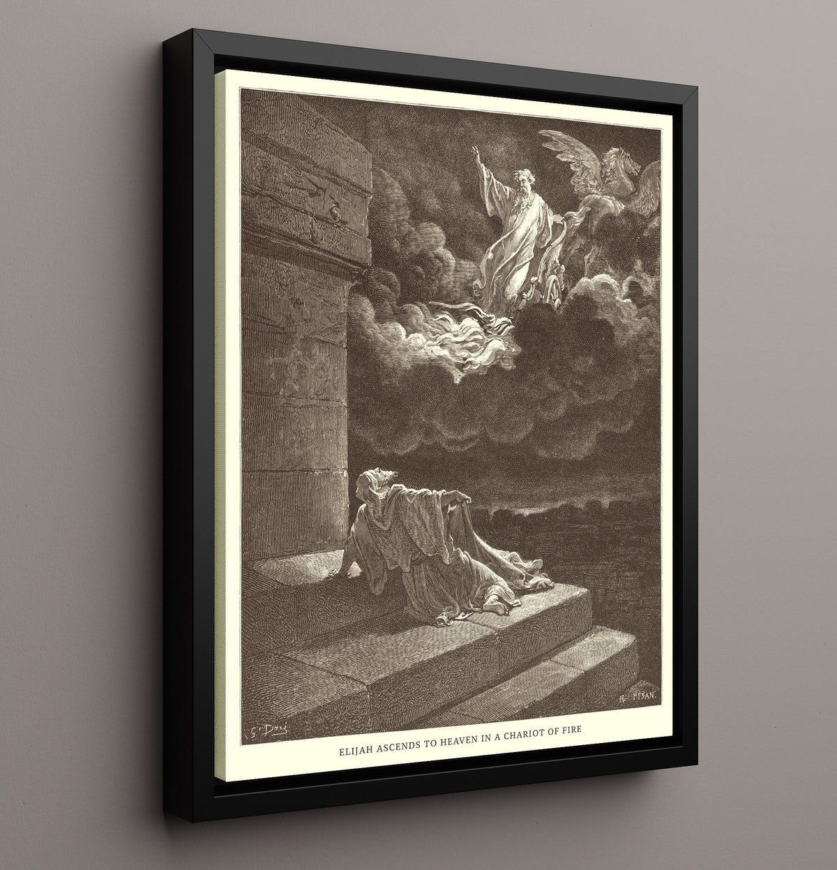 Elijah Destroys the Messengers of Ahaziah - 2 Kings 1:9-15 - Doré - 16x20 Framed Canvas