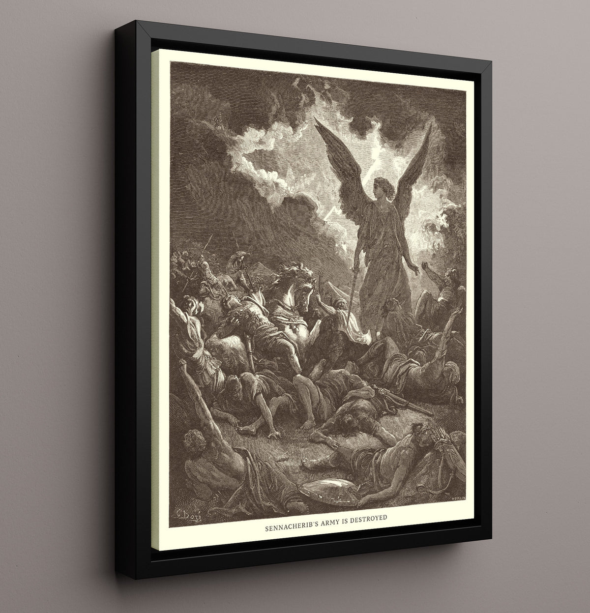Foreign Nations Are Slain by Lions in Samaria - 2 Kings 17:24-26 - Doré - 16x20 Framed Canvas