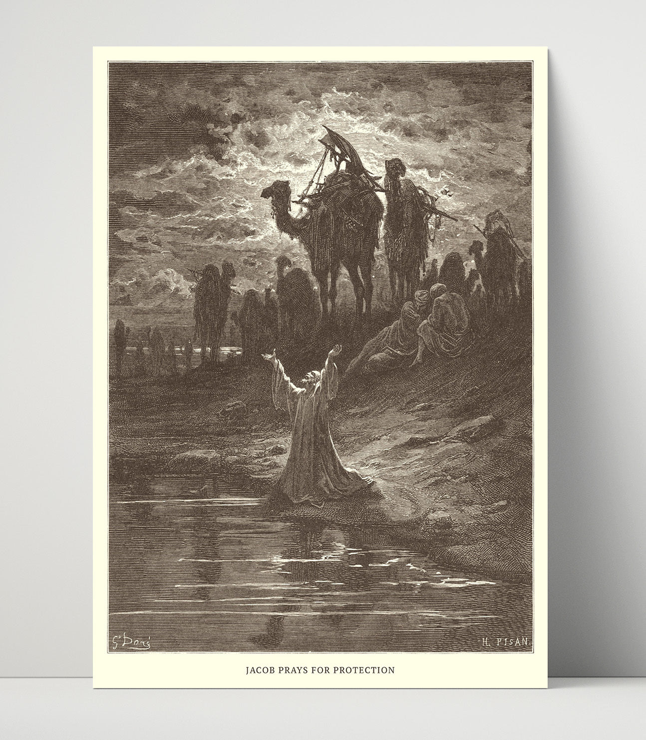 Jacob Tends Labans Flock and Meets Rachel Genesis 29:1-14 Dore Bible Illustration Wall Art 16x20 Unframed Print wall art print