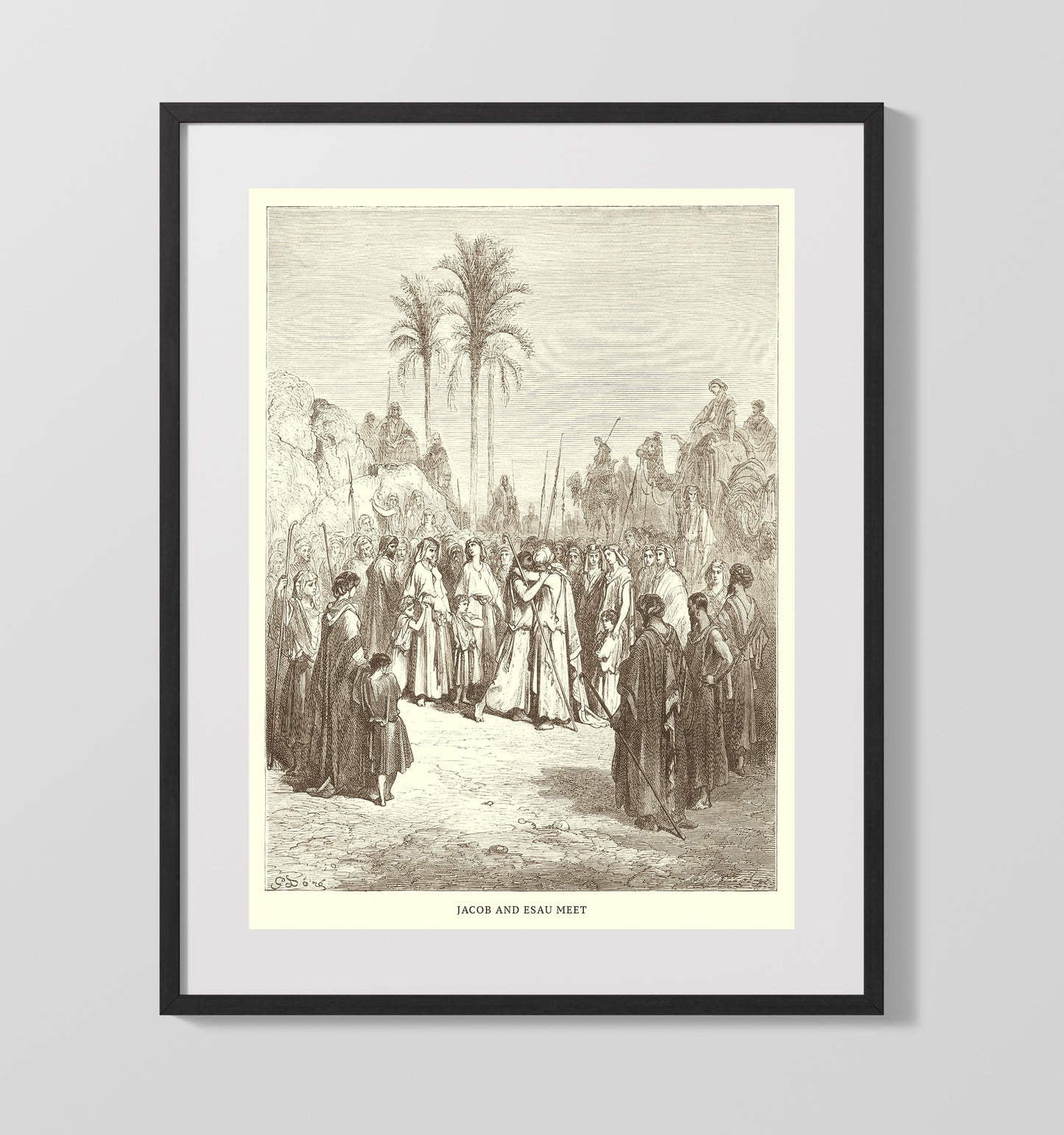 Jacob Wrestles with the Angel Genesis 32:22-32 by Gustave Doré 16x20 Gallery Frame Bible illustration wall art
