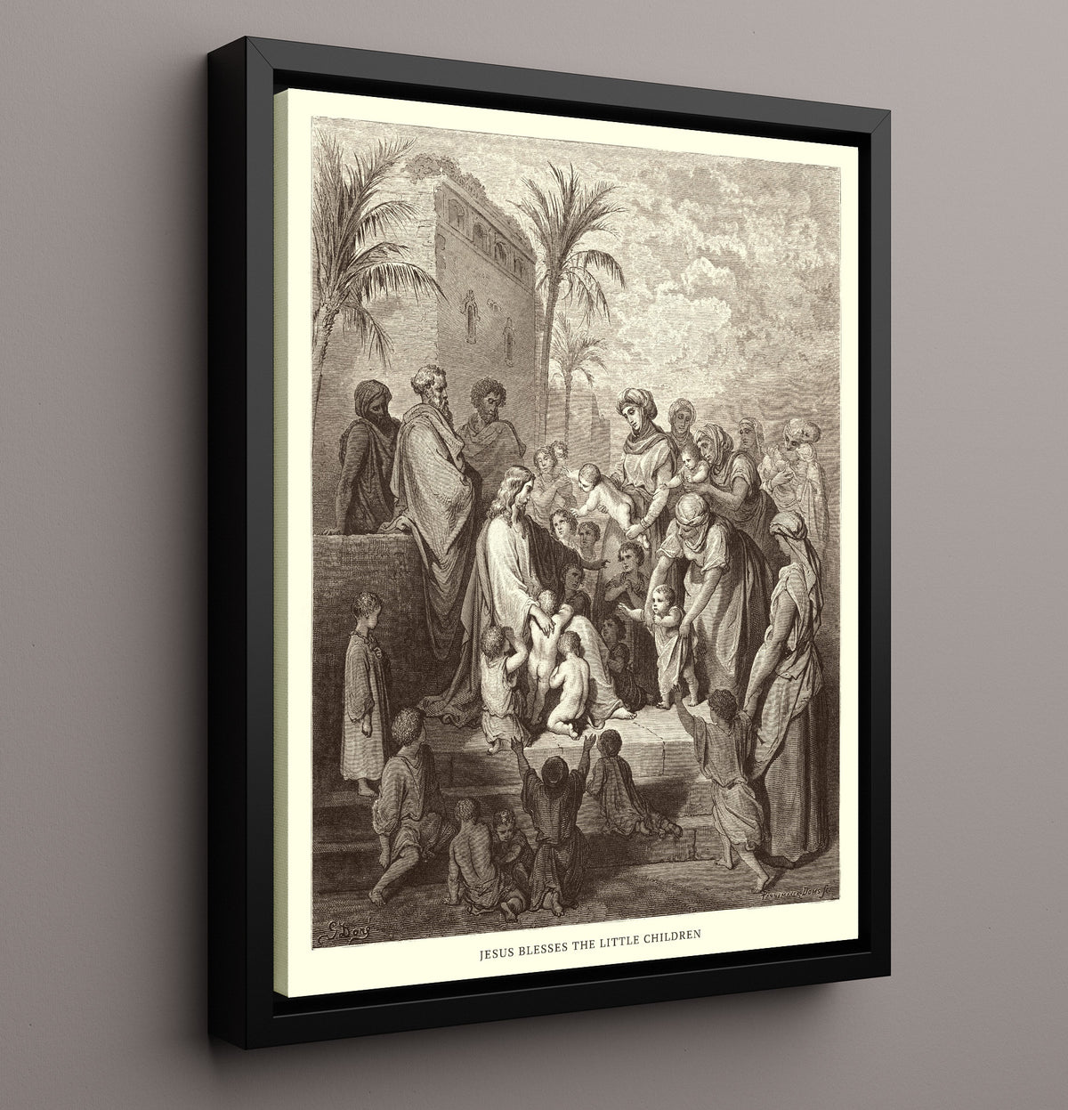 Jesus Blesses the Little Children - Matthew 19:13-15 - Doré - 16x20 Framed Canvas