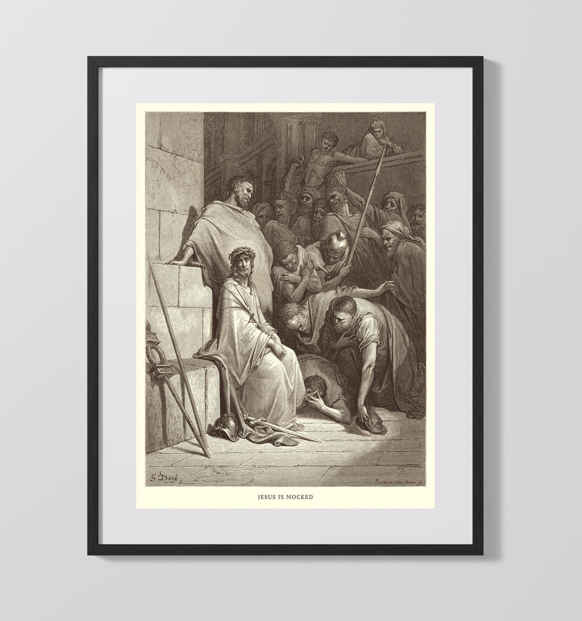 Jesus Is Mocked Matthew 27:27-31 by Gustave Doré 16x20 Gallery Frame Bible illustration wall art