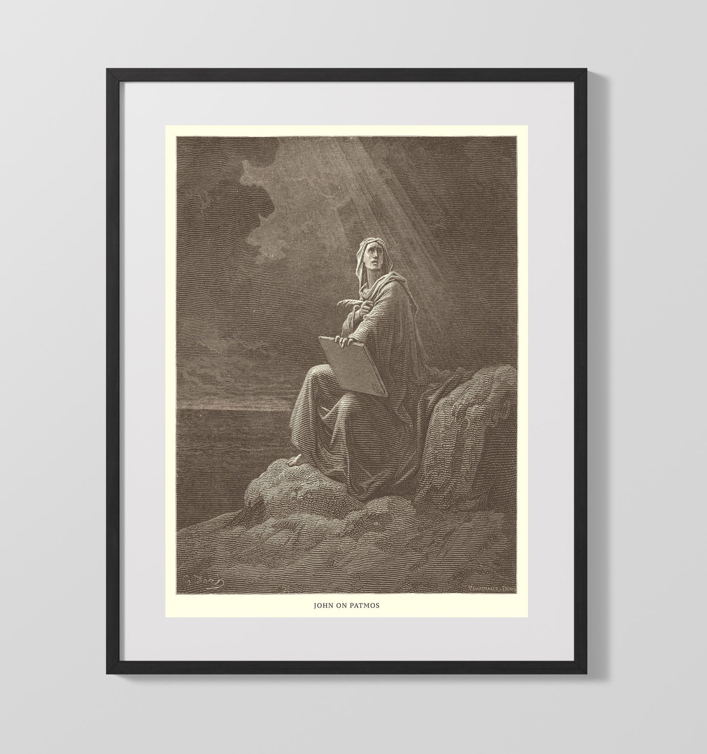 John on Patmos Revelation 1:9-20 by Gustave Doré 16x20 Gallery Frame Bible illustration wall art