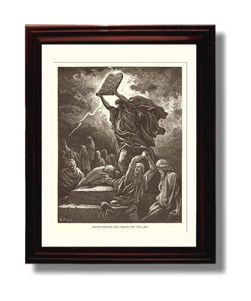 Moses Breaks the Tables of the Law - Exodus 32:19 - Doré - 8x10 Beveled Frame