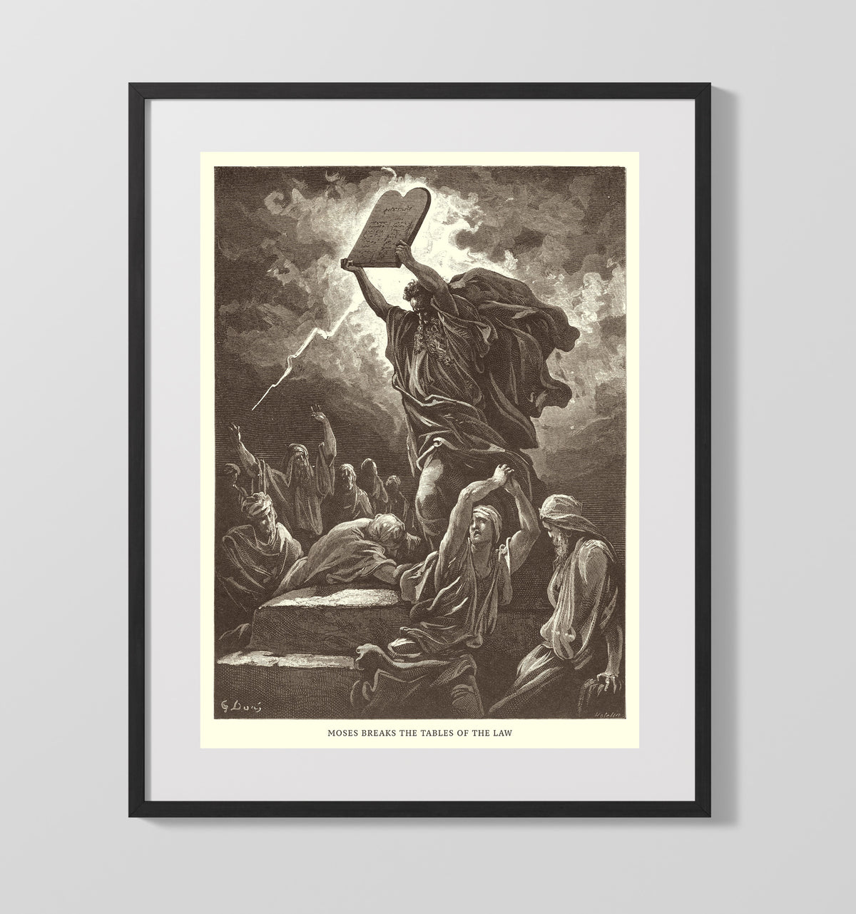 Moses Breaks the Tables of the Law Exodus 32:19 by Gustave Doré 16x20 Gallery Frame Bible illustration wall art
