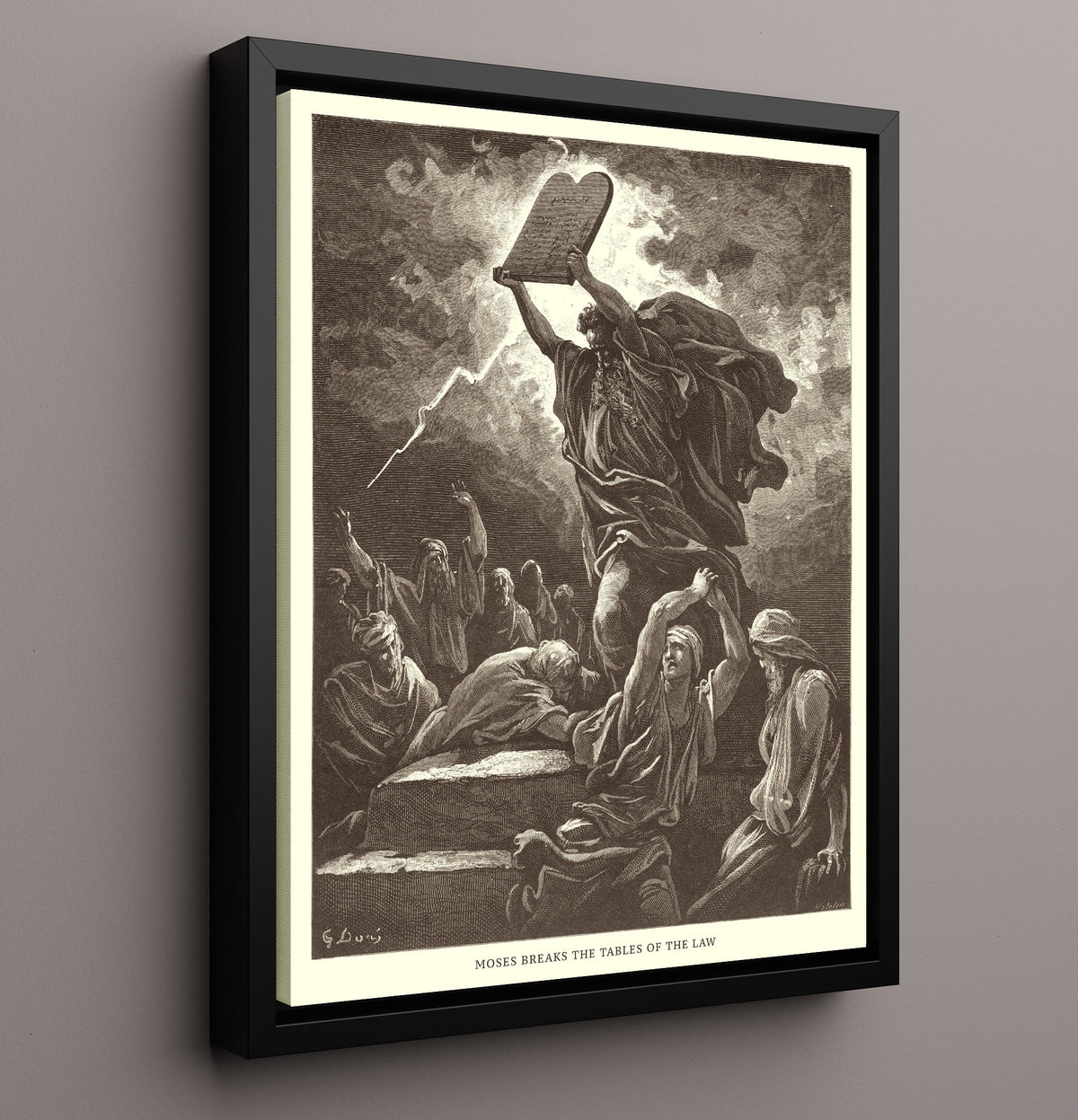Moses Breaks the Tables of the Law - Exodus 32:19 - Doré - 16x20 Framed Canvas