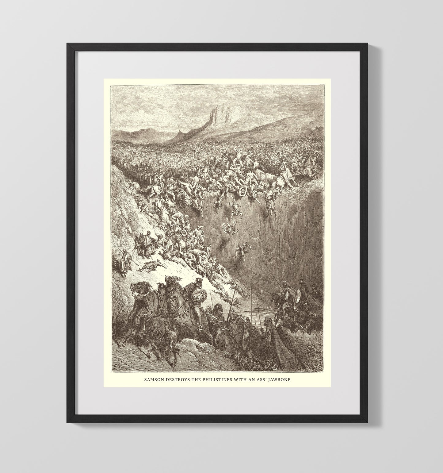 Samson Destroys the Philistines with an Ass's Jawbone Judges 15:14-17 by Gustave Doré 16x20 Gallery Frame Bible illustration wall art