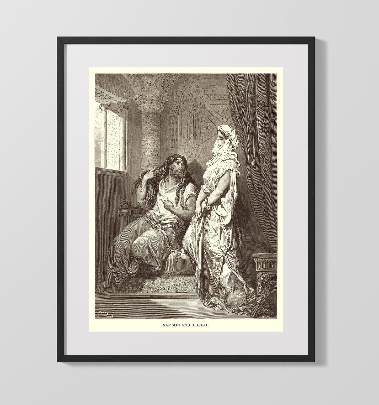 Samson and Delilah Judges 16:4-21 by Gustave Doré 16x20 Gallery Frame Bible illustration wall art