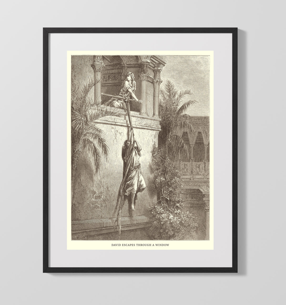 Saul Attempts to Kill David 1 Samuel 18:10-11 by Gustave Doré 16x20 Gallery Frame Bible illustration wall art