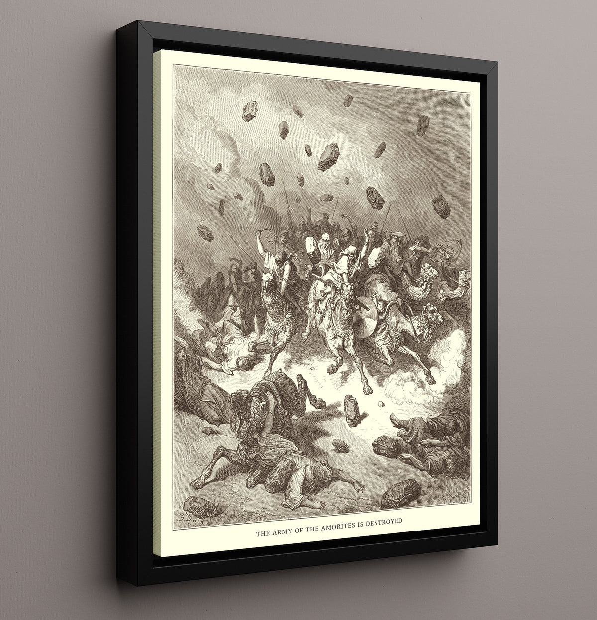 The Army of the Amorites Is Destroyed - Joshua 10:11 - Doré - 16x20 Framed Canvas