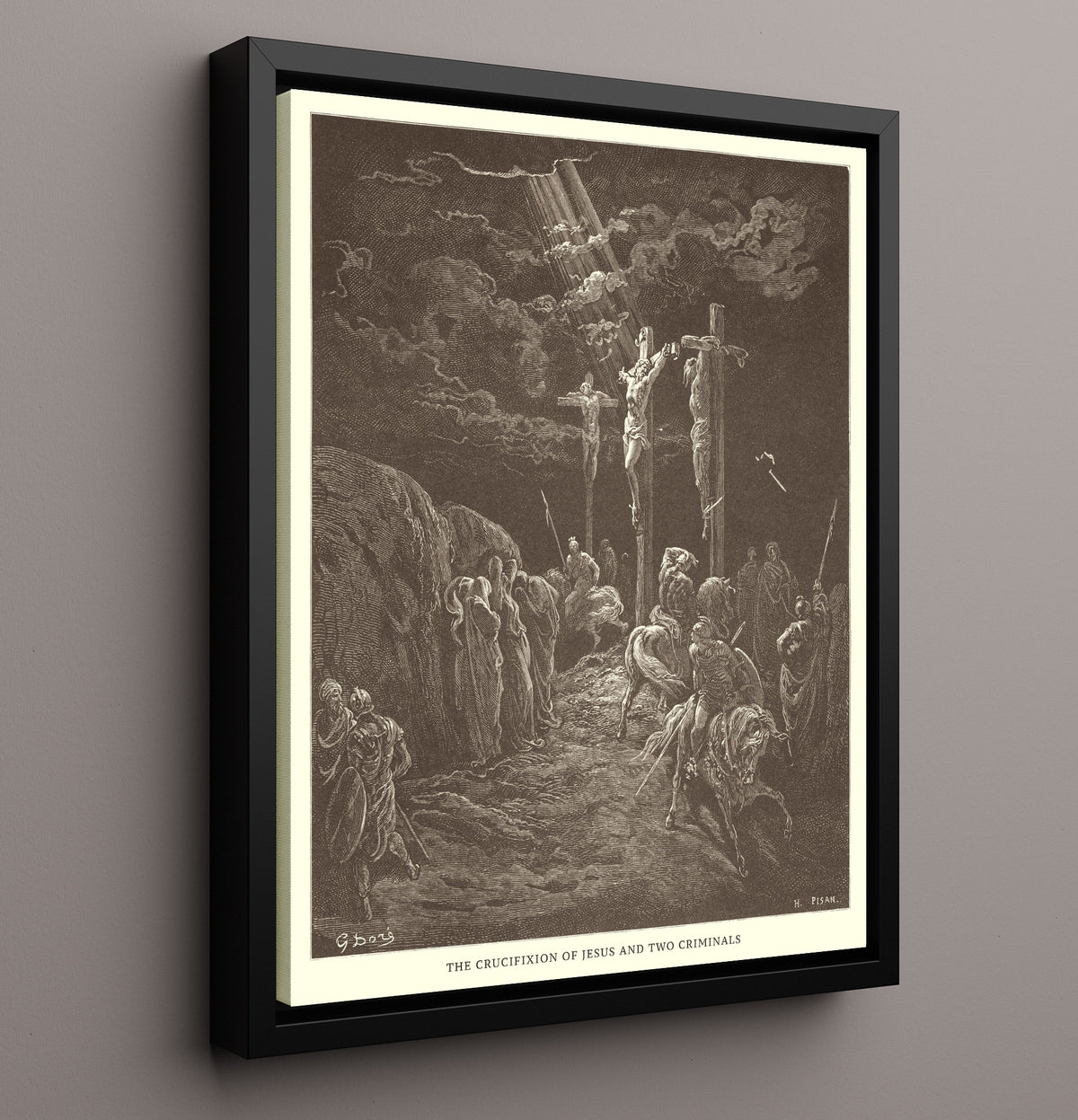 The Crucifixion of Jesus and Two Criminals - Luke 23:33 - Doré - 16x20 Framed Canvas