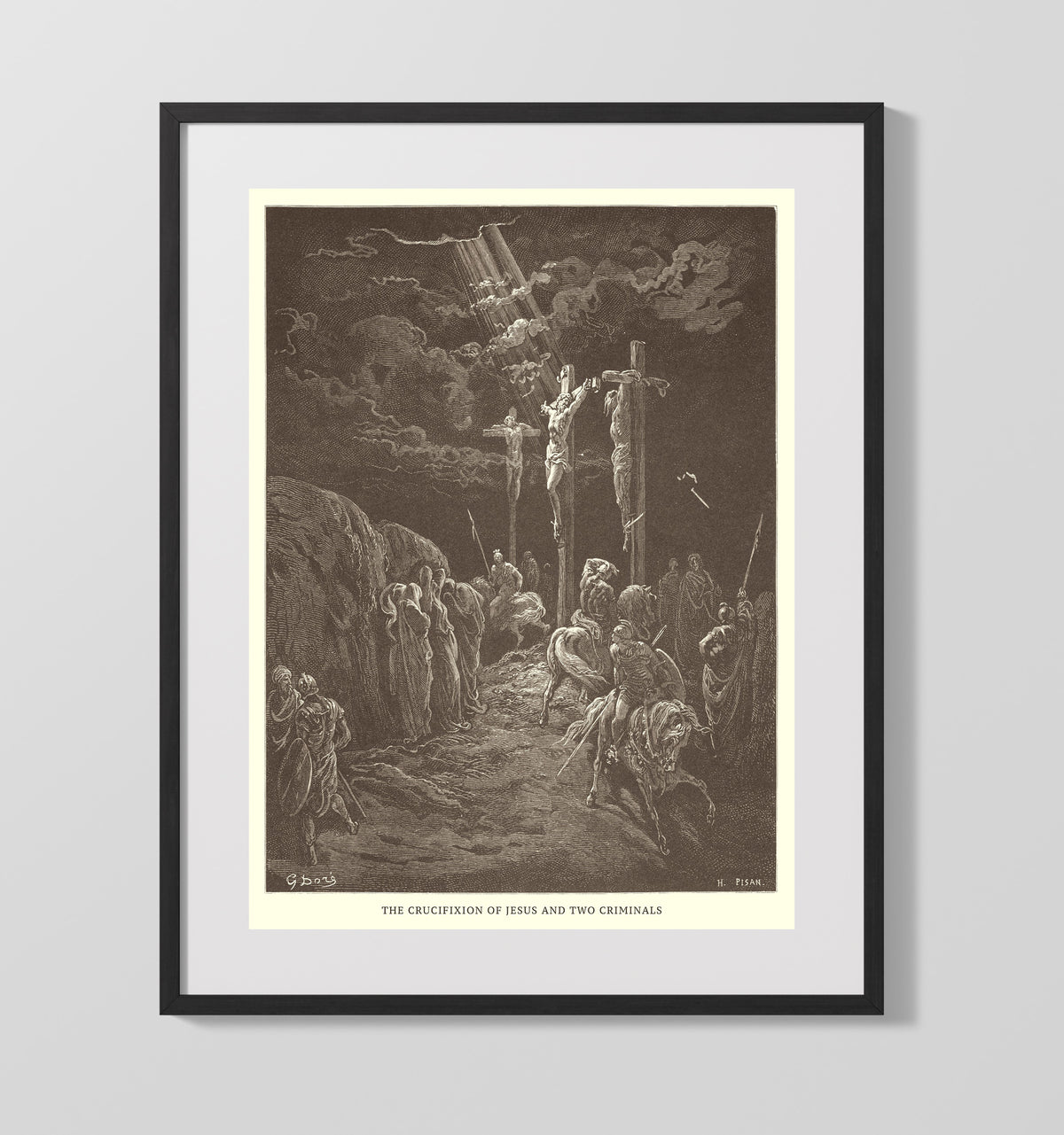 The Crucifixion of Jesus and Two Criminals Luke 23:33 by Gustave Doré 16x20 Gallery Frame Bible illustration wall art