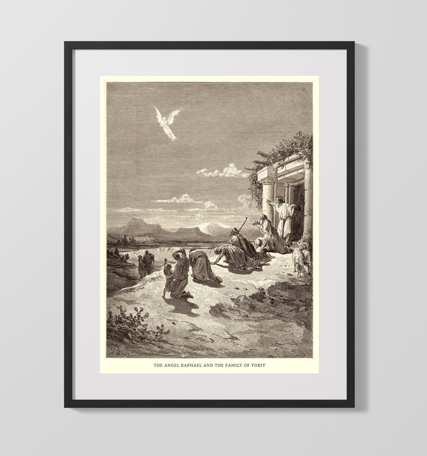 Tobias and the Angel Tobit 6:1-9 by Gustave Doré 16x20 Gallery Frame Bible illustration wall art