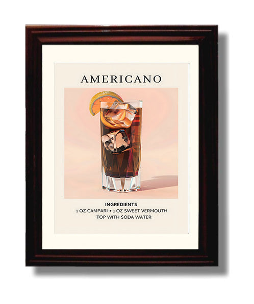 Americano 8x10 Black Matted Beveled Frame cocktail recipe wall art
