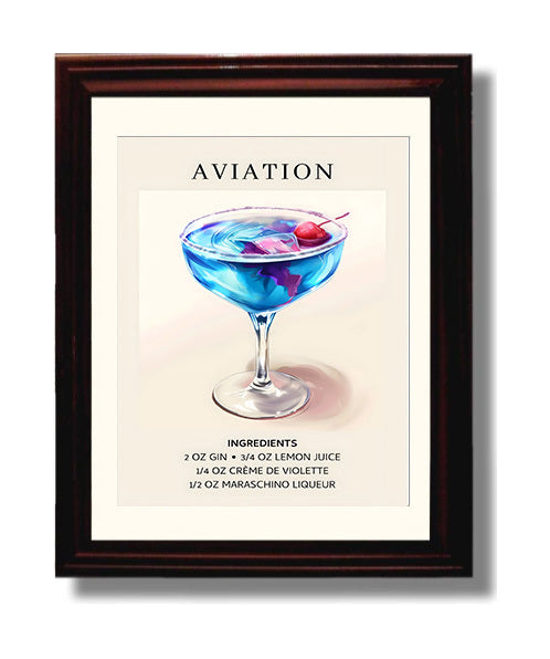 Aviation 8x10 Black Matted Beveled Frame cocktail recipe wall art