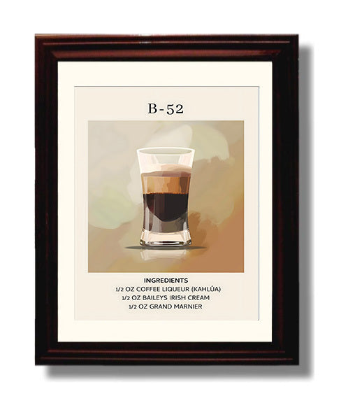 B-52 8x10 Black Matted Beveled Frame cocktail recipe wall art