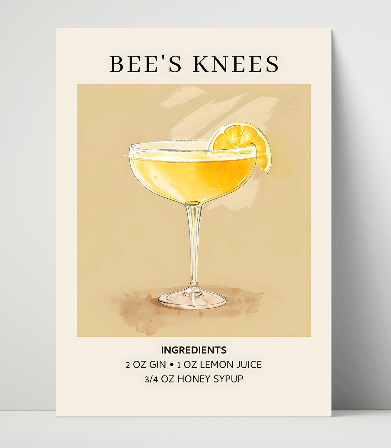 Bees Knees Honey Gin Cocktail Unframed Print 16x20 wall art print – Drink Recipes decor