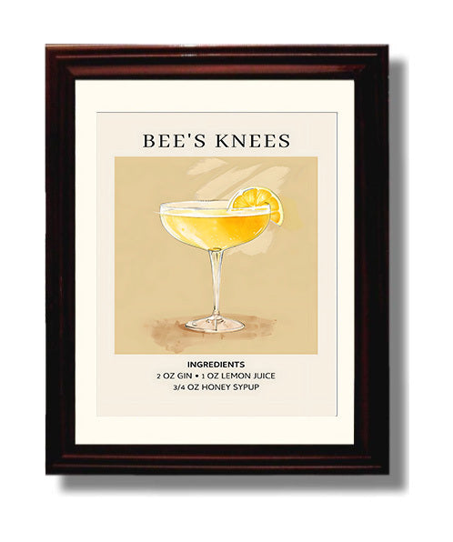Bee's Knees 8x10 Black Matted Beveled Frame cocktail recipe wall art