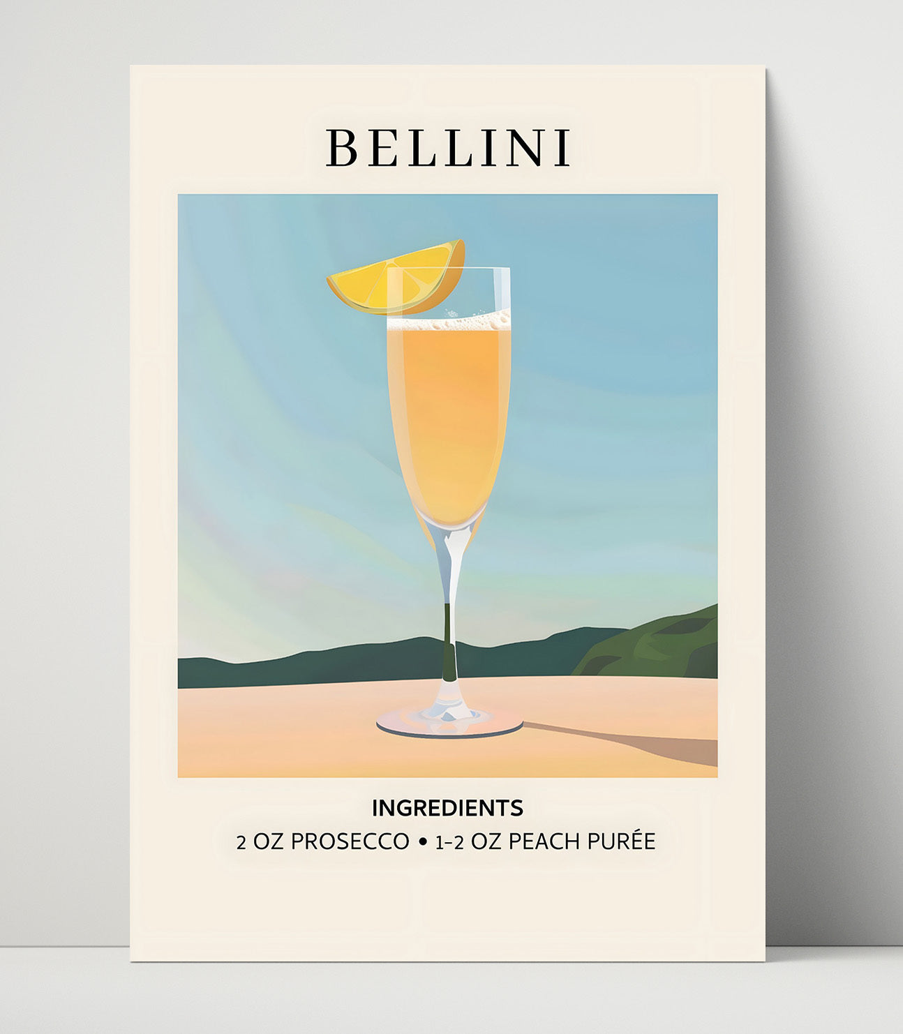 Bellini Peach Prosecco Cocktail Unframed Print 16x20 wall art print – Drink Recipes decor