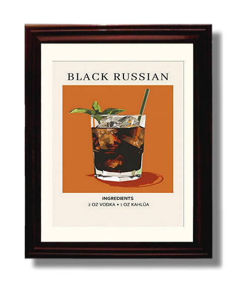 Black Russian 8x10 Black Matted Beveled Frame cocktail recipe wall art