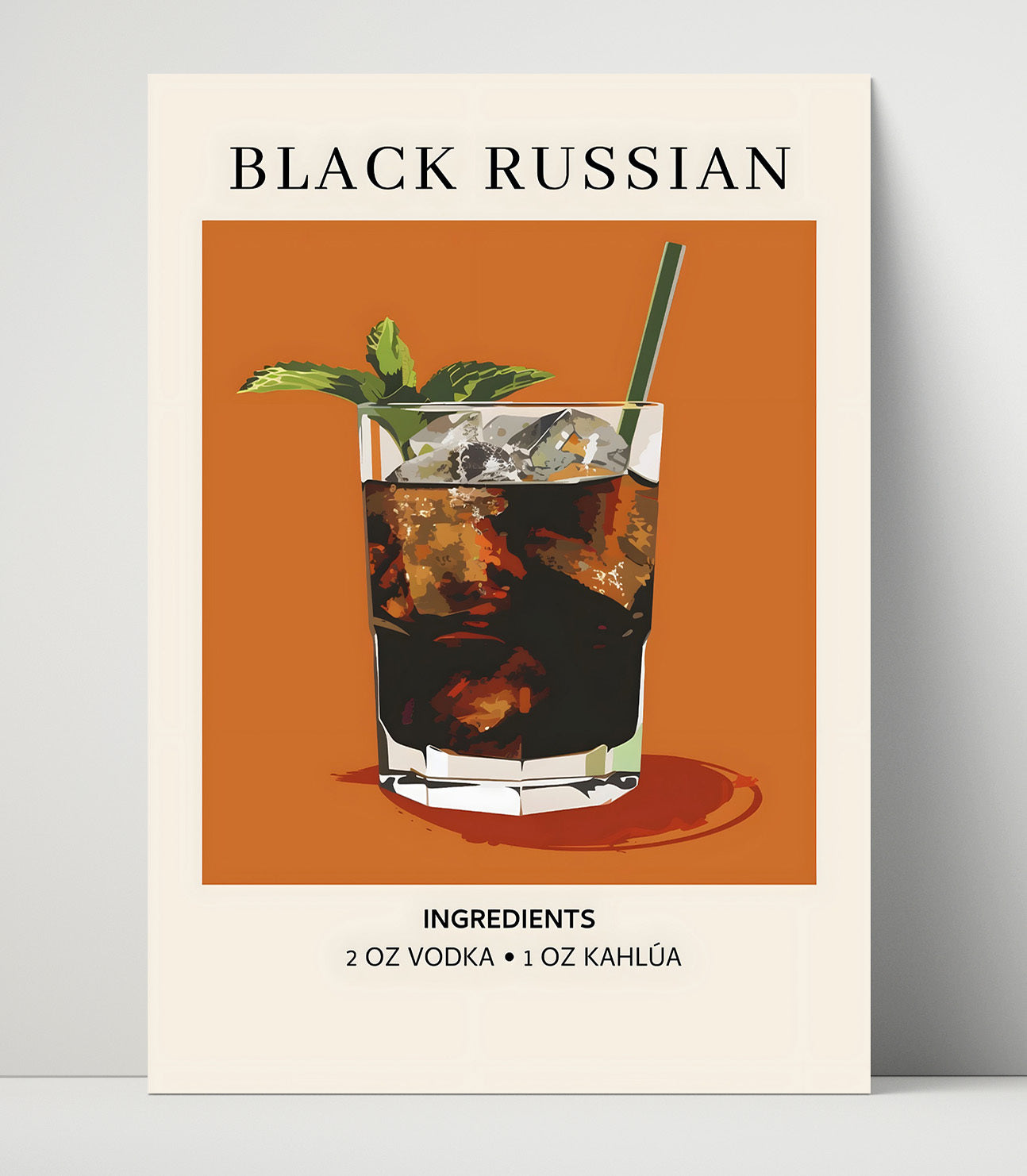 Black Russian Coffee Cocktail Unframed Print 16x20 wall art print – Drink Recipes decor