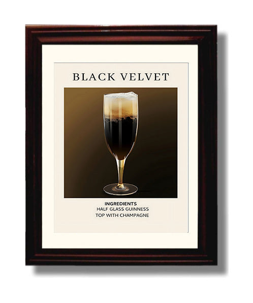 Black Velvet 8x10 Black Matted Beveled Frame cocktail recipe wall art