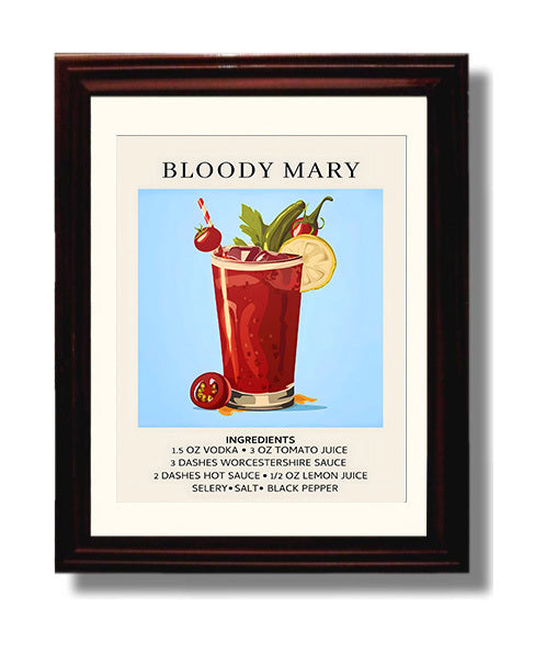 Bloody Mary 8x10 Black Matted Beveled Frame cocktail recipe wall art
