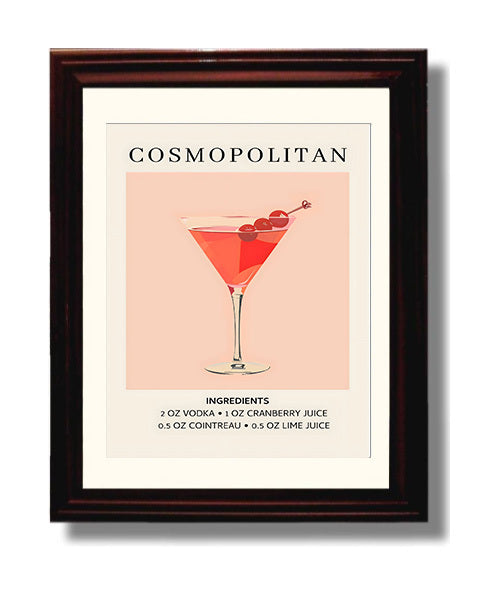 Cosmopolitan 8x10 Black Matted Beveled Frame cocktail recipe wall art
