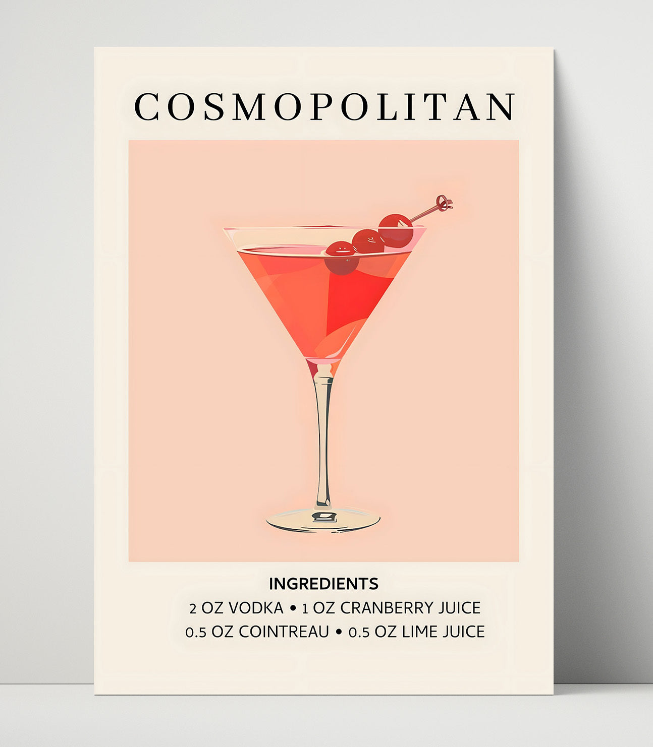 Cosmopolitan Vodka Martini Unframed Print 16x20 wall art print – Drink Recipes decor