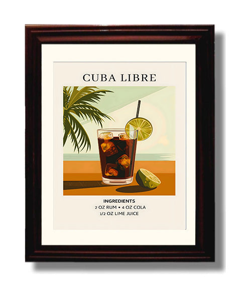 Cuba Libre 8x10 Black Matted Beveled Frame cocktail recipe wall art