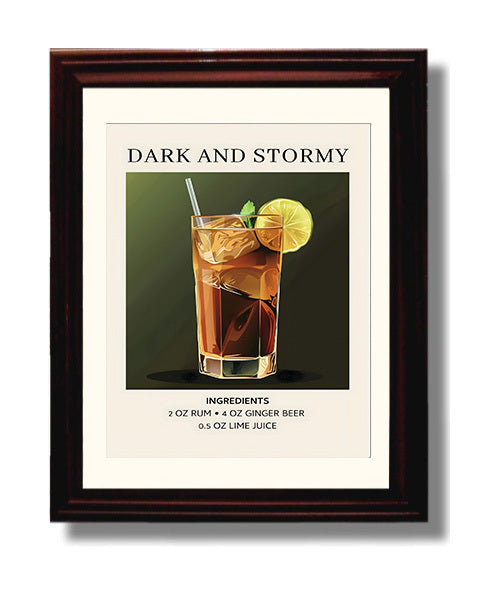 Dark and Stormy 8x10 Black Matted Beveled Frame cocktail recipe wall art