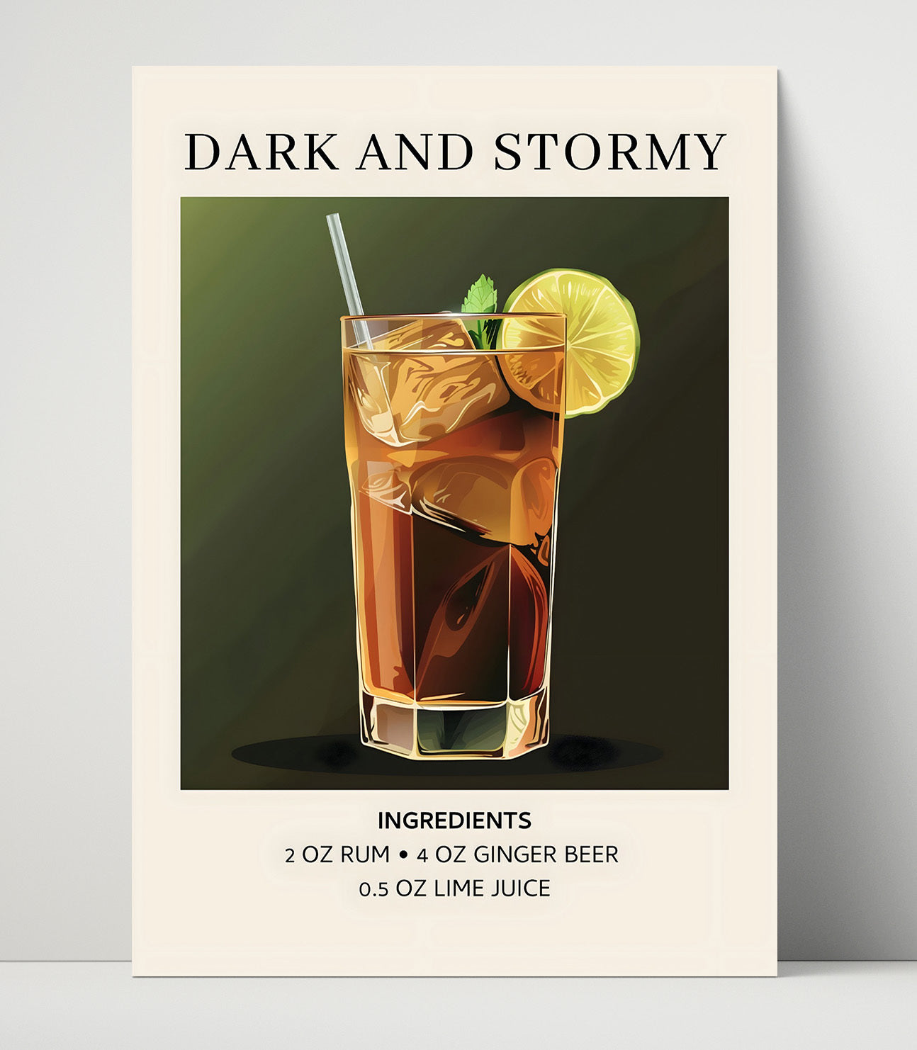 Dark and Stormy Ginger Beer Cocktail Unframed Print 16x20 wall art print – Drink Recipes decor