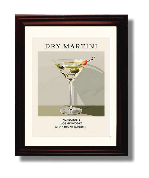 Dry Martini 8x10 Black Matted Beveled Frame cocktail recipe wall art