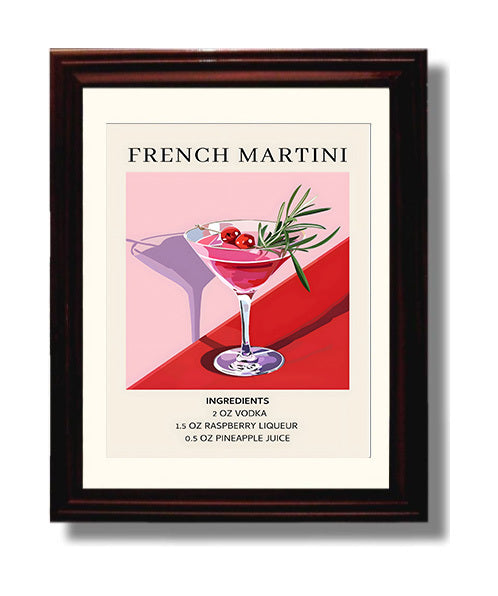 French Martini 8x10 Black Matted Beveled Frame cocktail recipe wall art