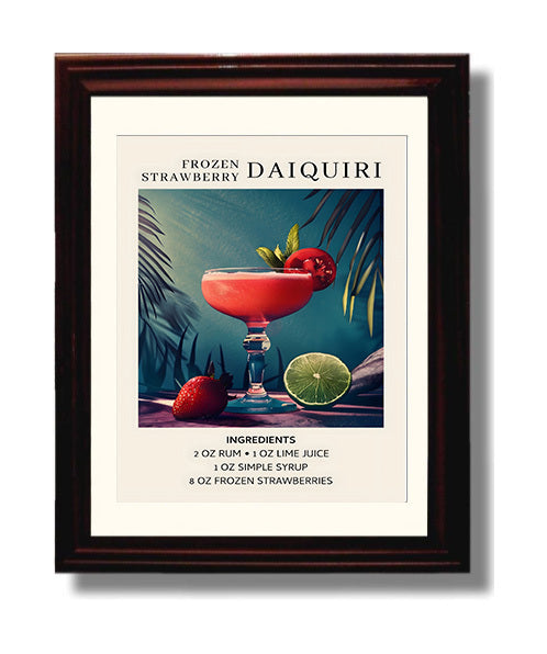 Frozen Strawberry Daiquiri 8x10 Black Matted Beveled Frame cocktail recipe wall art