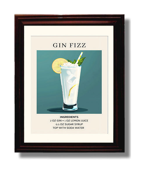 Gin Fizz 8x10 Black Matted Beveled Frame cocktail recipe wall art