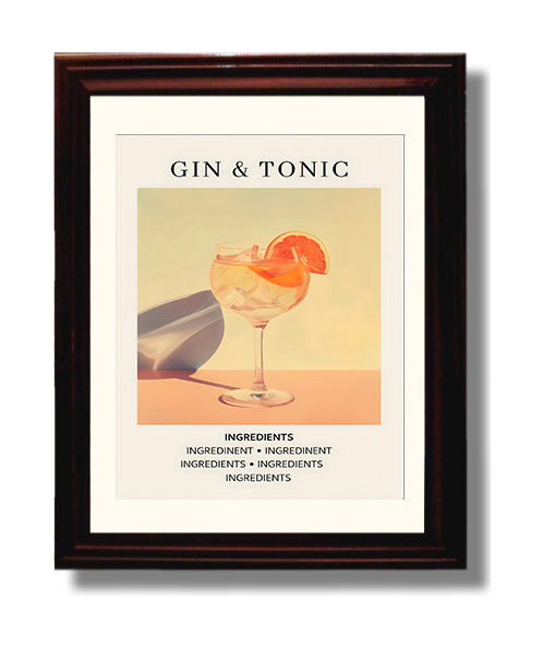 Gin & Tonic 8x10 Black Matted Beveled Frame cocktail recipe wall art