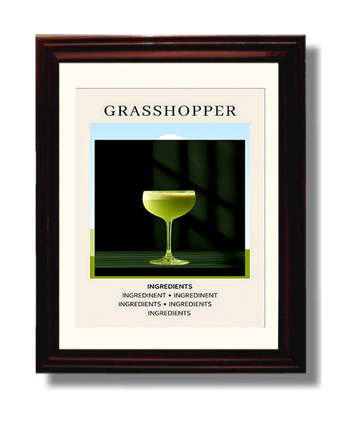Grasshopper 8x10 Black Matted Beveled Frame cocktail recipe wall art
