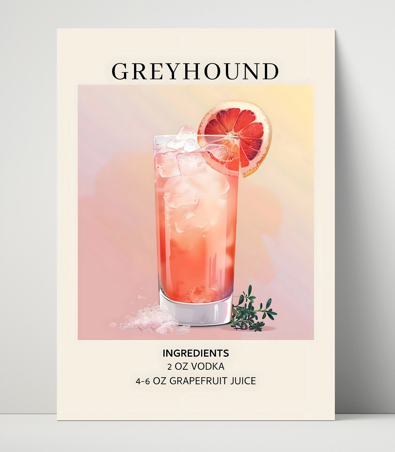 Greyhound Grapefruit Cocktail Unframed Print 16x20 wall art print – Drink Recipes decor