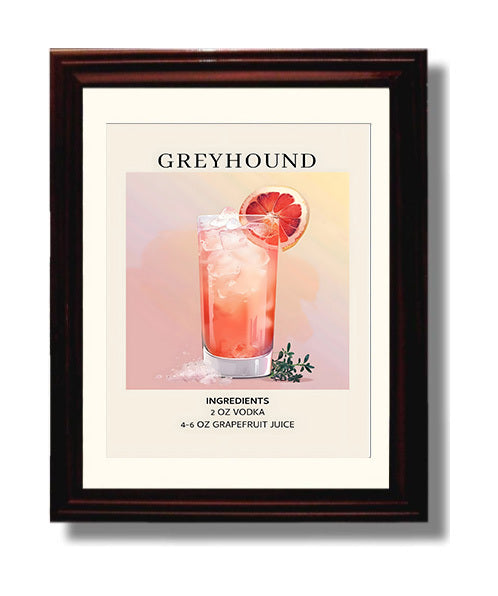 Greyhound 8x10 Black Matted Beveled Frame cocktail recipe wall art