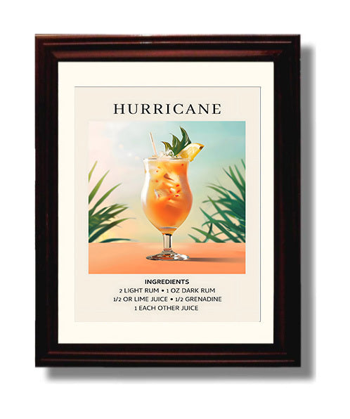 Hurricane 8x10 Black Matted Beveled Frame cocktail recipe wall art