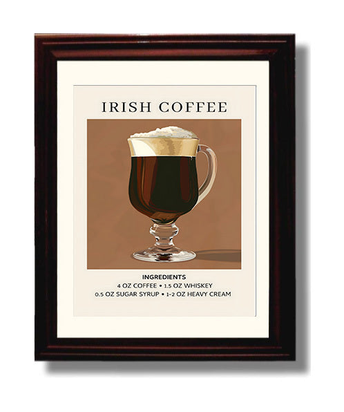 Irish Coffee 8x10 Black Matted Beveled Frame cocktail recipe wall art