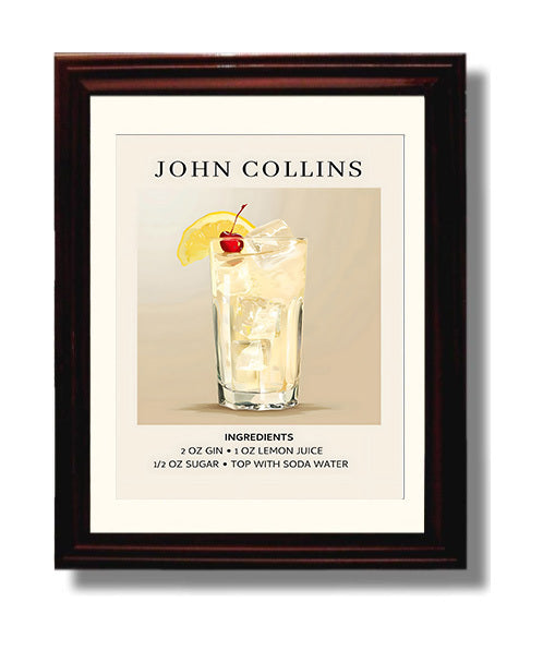 John Collins 8x10 Black Matted Beveled Frame cocktail recipe wall art