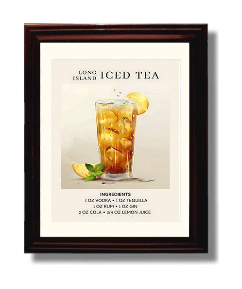 Long Island Iced Tea 8x10 Black Matted Beveled Frame cocktail recipe wall art