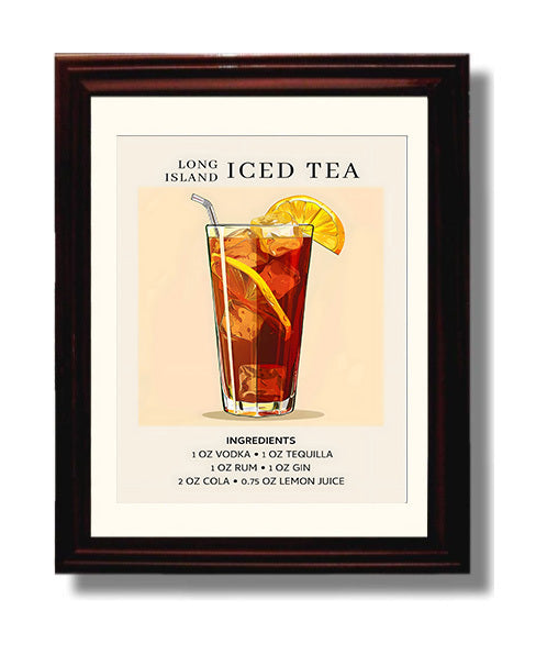 Long Island Iced Tea 8x10 Black Matted Beveled Frame cocktail recipe wall art