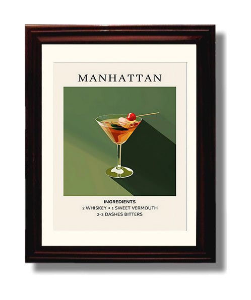 Manhattan 8x10 Black Matted Beveled Frame cocktail recipe wall art